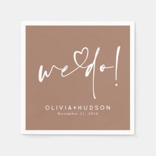We Do Heart Typography Brown Wedding Napkin