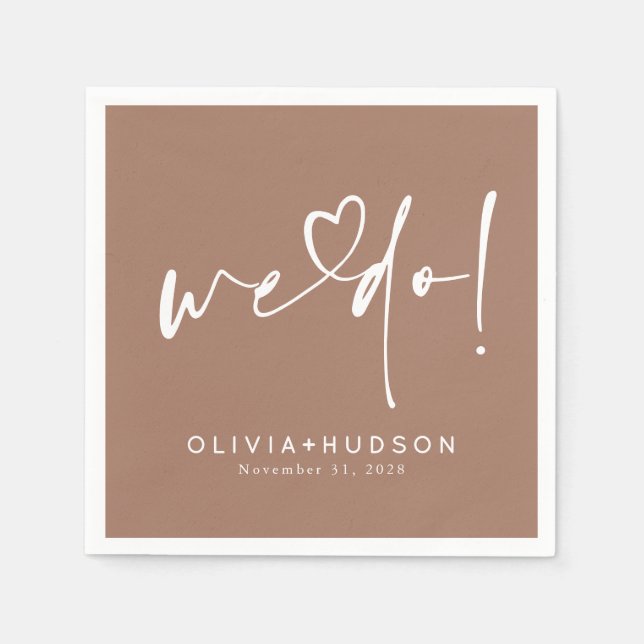 We Do Heart Typography Brown Wedding  Napkin (Front)