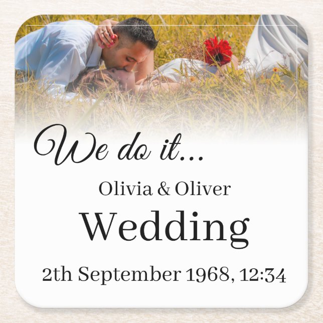 We do it - Kissing Couple on a Meadow Square Paper Coaster (Front)