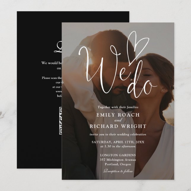 We Do Love Elegant Script QR Code Photo Wedding Invitation (Front/Back)