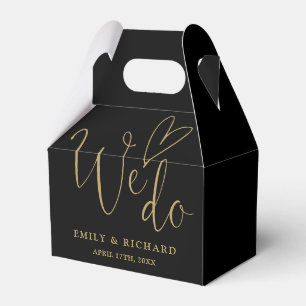 We Do Love Heart Black And Gold Wedding Favour Box