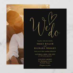 We Do Love Heart Photo Black And Gold Wedding Invitation