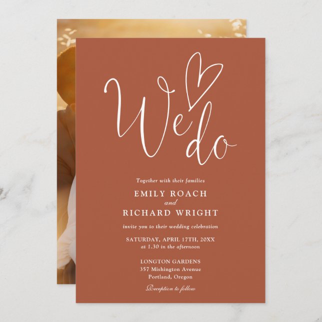 We Do Love Heart Photo Terracotta Wedding Invitation (Front/Back)