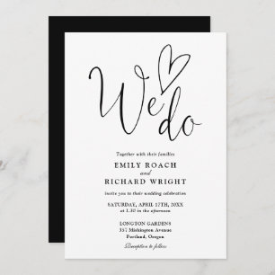 We Do Love Heart QR Code Black And White Wedding Invitation