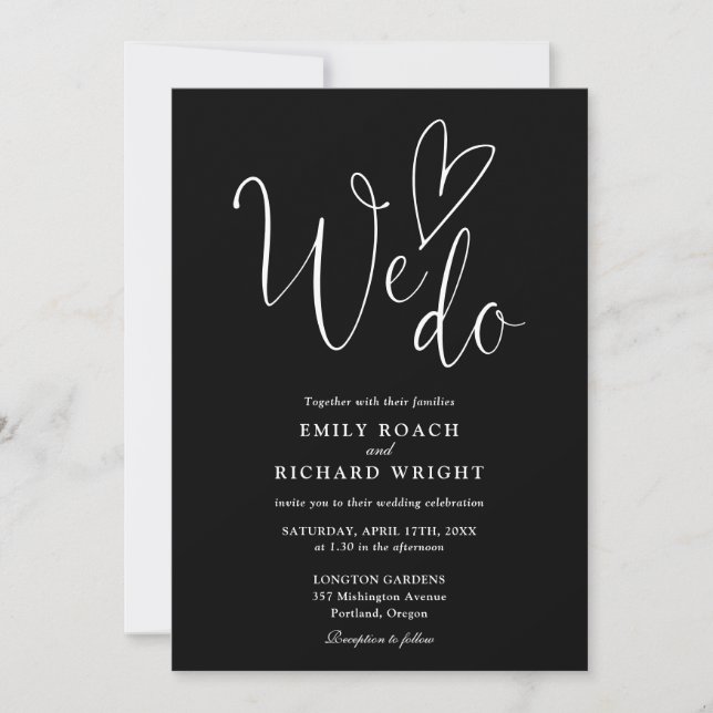 We Do Love Heart QR Code Black And White Wedding Invitation (Front)