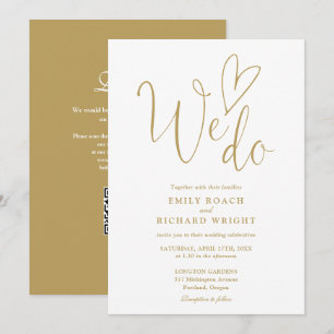 We Do Love Heart QR Code Chic Gold Wedding Invitation