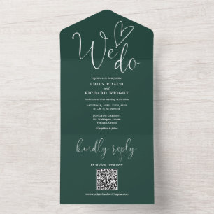 We Do Love Heart QR Code Emerald Green Wedding All In One Invitation