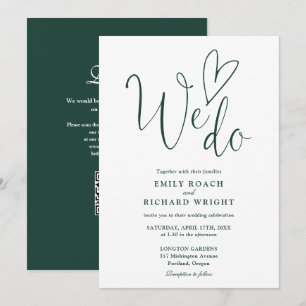 We Do Love Heart QR Code Emerald Green Wedding Invitation