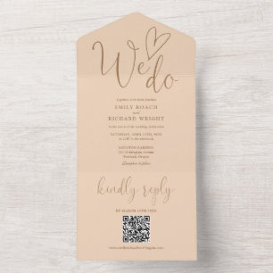 We Do Love Heart QR Code Soft Peach Wedding All In One Invitation