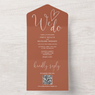 We Do Love Heart QR Code Terracotta Wedding All In One Invitation