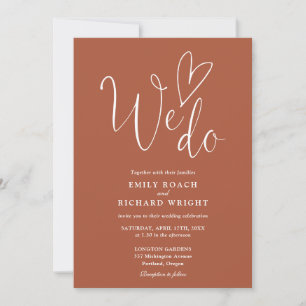 We Do Love Heart QR Code Terracotta Wedding Invitation