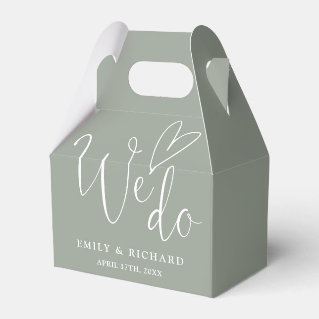 We Do Love Heart Sage Green Wedding Favour Box (Front Side)