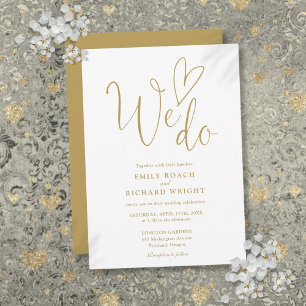We Do Love Heart Script Elegant Gold Wedding Invitation