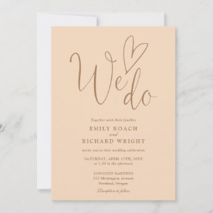 We Do Love Heart Script Soft Peach Wedding Invitation