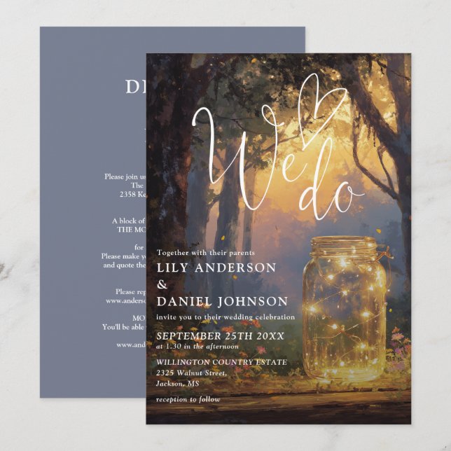 We Do Magical Forest Mason Jar All In One Wedding Invitation (Front/Back)