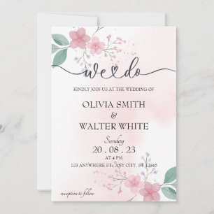 We Do, Minimalist Pink Floral Wedding Invitation