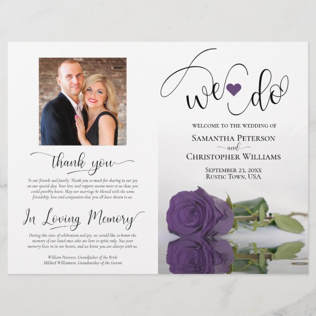 We Do Modern Amethyst Purple Rose Wedding Program (Front)