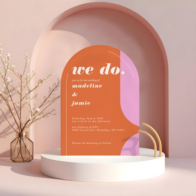 We Do Modern Bold Pink & Orange Retro Abstract Invitation (We Do Modern Bold Pink & Orange Retro Abstract Invitation)