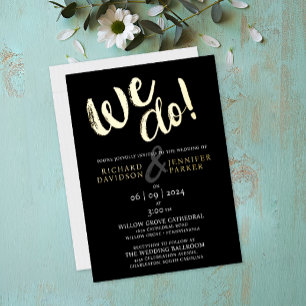 We Do Modern Elegant Black Gold Wedding Invitation