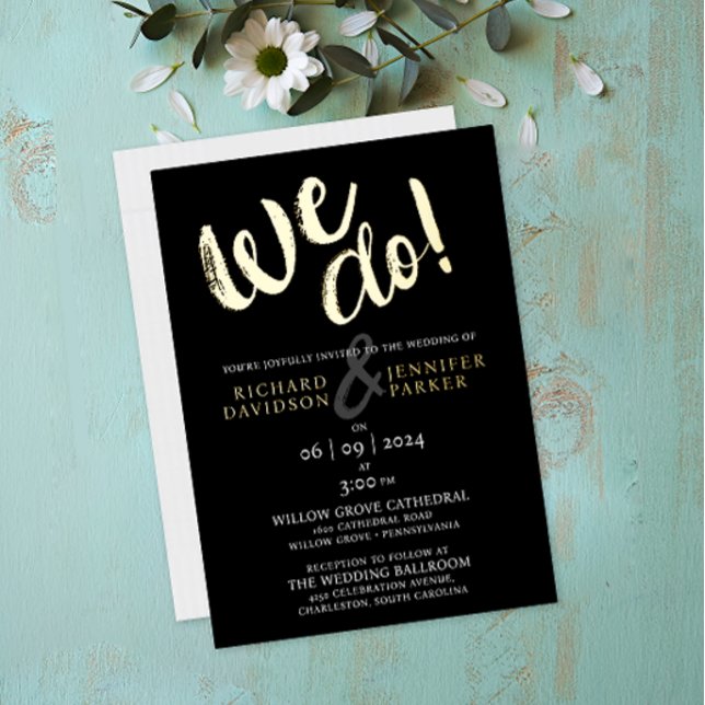 We Do Modern Elegant Black Gold Wedding Invitation (Creator Uploaded)