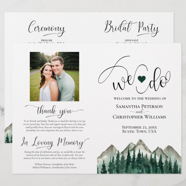 We Do! Mountain & Pine DIY Fold Wedding Program (Front/Back)
