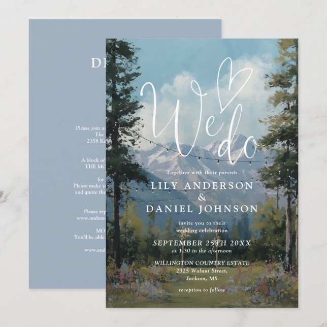 We Do Mountain Wildflower Wedding All In One Invitation (Front/Back)