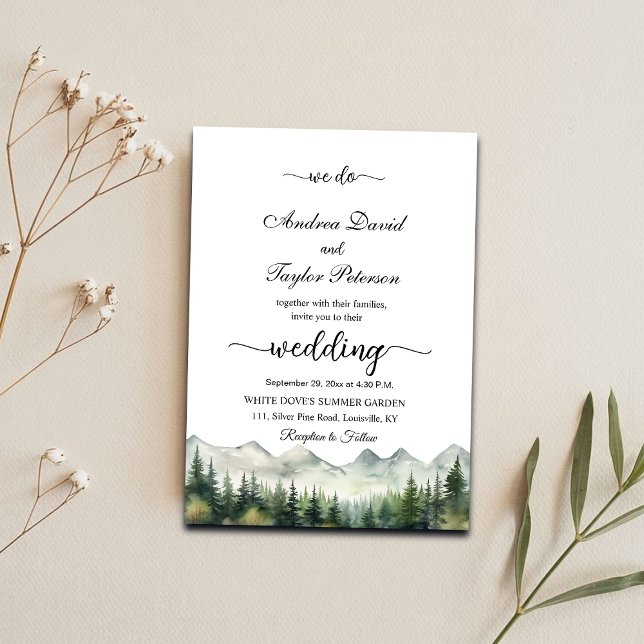 'We Do' Mountains and Pines Elegant Wedding Invitation (Creator Uploaded)
