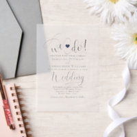 We Do Navy Blue Modern Script & Heart Wedding