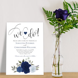 We Do! Navy & Dusty Blue Boho Roses Floral Wedding Invitation