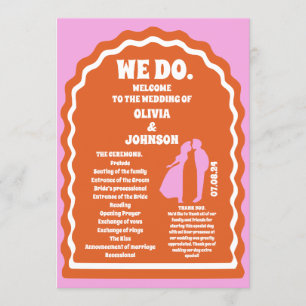 We Do Orange Retro Arch Wedding Order of Service Programme
