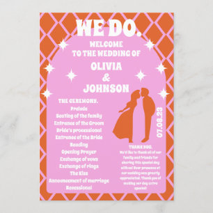We Do Orange Retro Boho Wedding Order of Service Programme