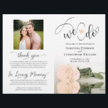 We Do! Pale Peach Rose DIY Print Wedding Program<br><div class="desc">This beautiful wedding program is both modern and elegant. The DIY folded design features modern script lettering on the front reading "we do" with the names of the couple and wedding date/location. There is a photo of a beautiful long-stemmed pale orange or ivory peach coloured rose reflecting in a pool...</div>