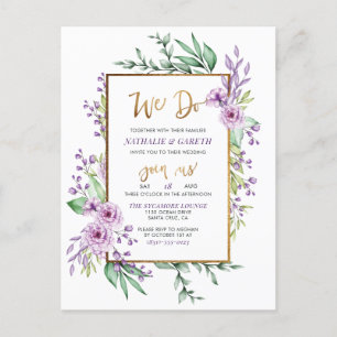 We Do Pastel Purple & Gold Glitter Script Wedding Invitation Postcard