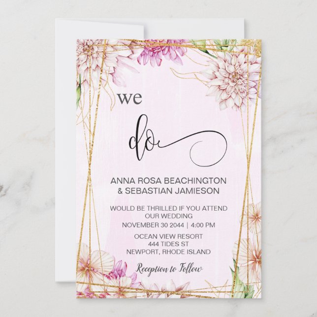 *~* WE DO Pink Pastel Floral RSVP AR15 QR Invitation (Front)
