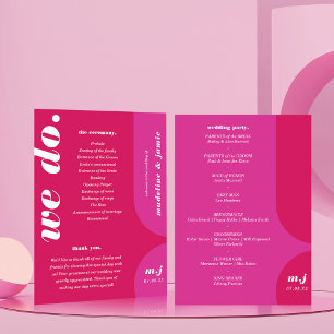 We Do Pink Retro Style Wedding Order of Service Programme