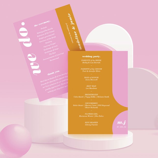 We Do Pink Retro Style Wedding Order of Service Programme (We Do Pink Retro Style Wedding Order of Service Program)