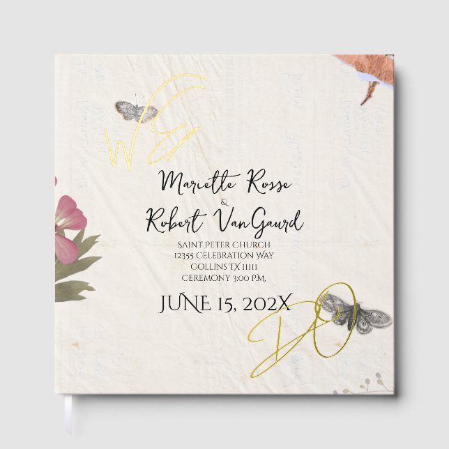 WE DO Pressed Flowers Shabby Garden Chic Wedding  Guest Book (Front)