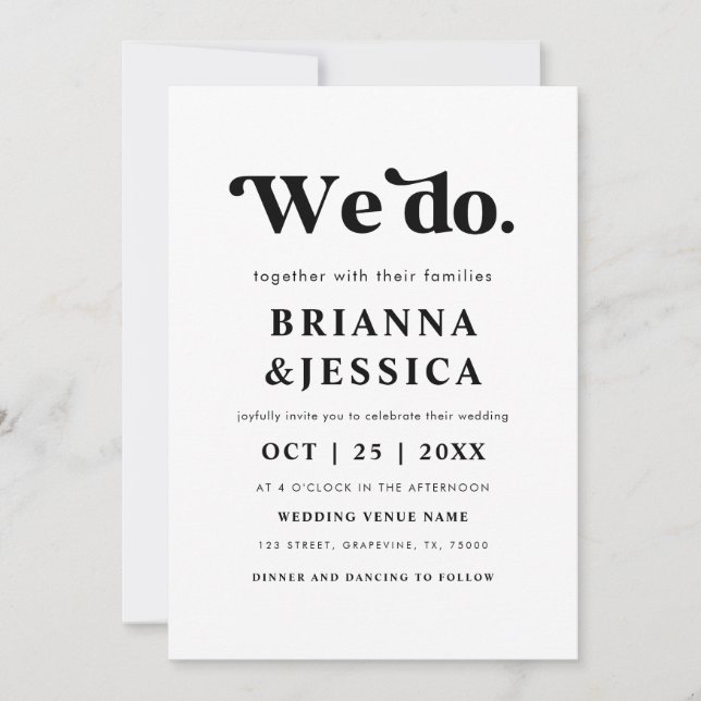 We Do Retro Script Typography & Photo Monogram Invitation (Front)