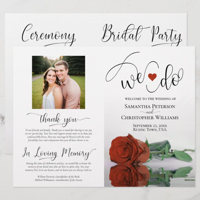 We Do! Rust Orange Rose Modern Wedding Program (Front/Back)
