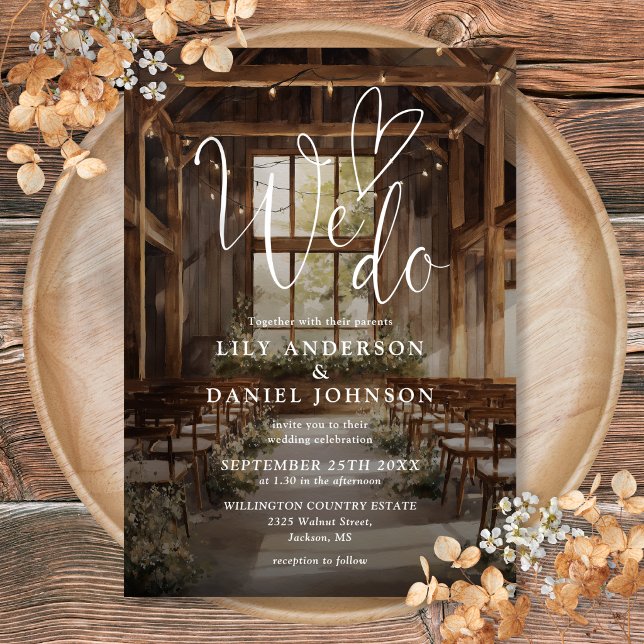 We Do Rustic Boho Barn String Lights Wedding Invitation (We Do Rustic Boho Barn String Lights Wedding Invitation)