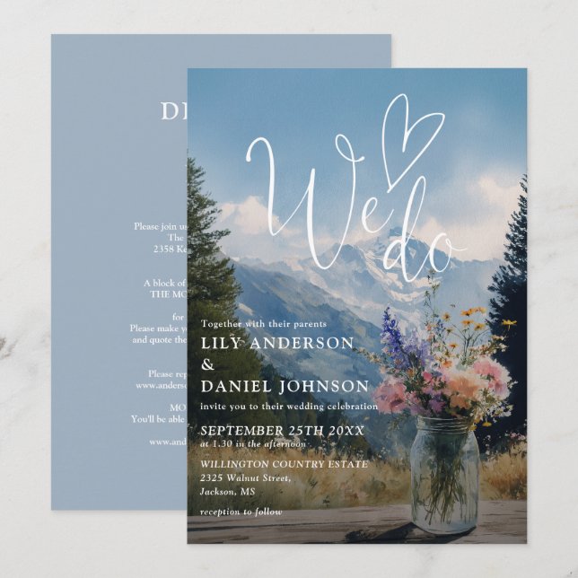  We Do Rustic Mountain Floral All In One Wedding Invitation (Front/Back)