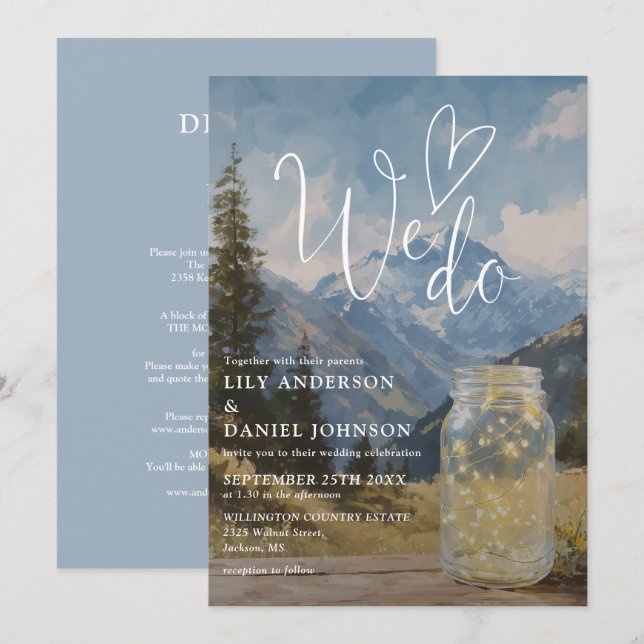 We Do Rustic Mountain Mason Jar All In One Wedding Invitation (Front/Back)