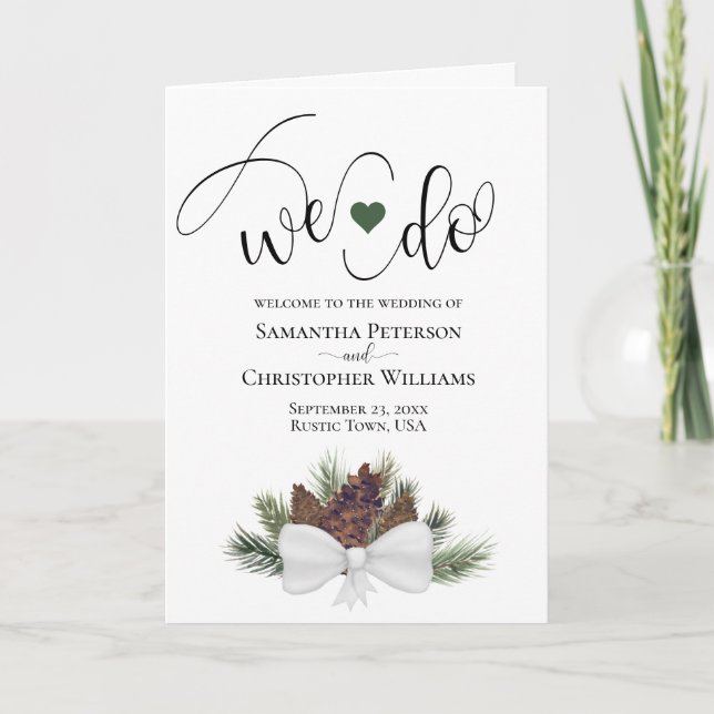 We Do Rustic Watercolor Pinecones Wedding Programme (Front)