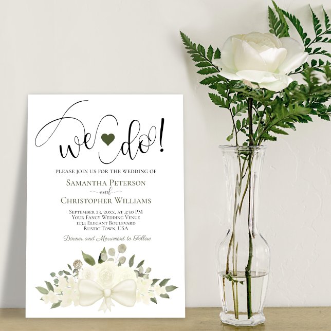 We Do! Rustic White Roses Elegant Romantic Wedding Invitation (Creator Uploaded)