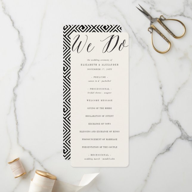 We Do Script Calligraphy Geometric Classic Wedding Programme (Front/Back In Situ)