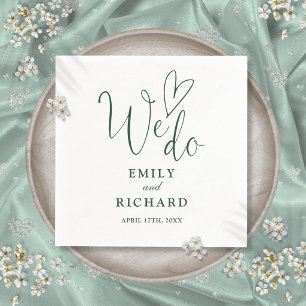 We Do Script Love Heart Emerald Green Wedding Napkin