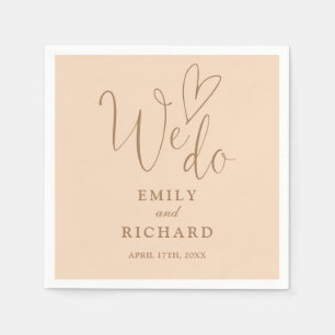 We Do Script Love Heart Soft Peach Wedding Napkin
