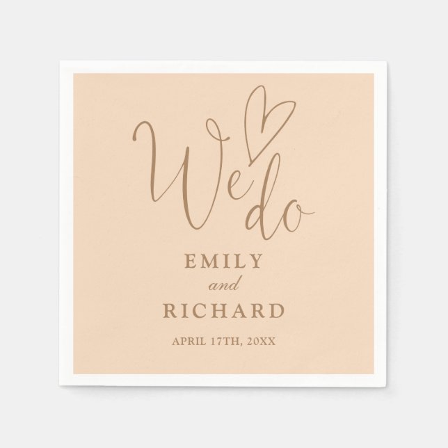 We Do Script Love Heart Soft Peach Wedding Napkin (Front)