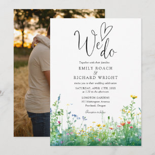 We Do Script Wildflowers Floral Photo Wedding Invitation