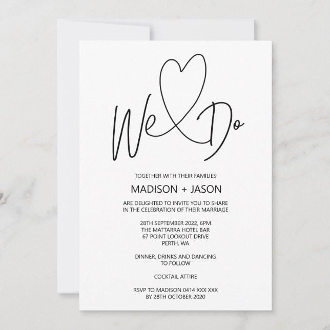 We Do Simple Modern Wedding Heart Invitation (Front)